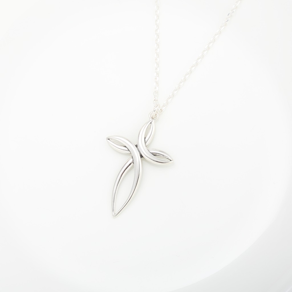 【Angel & Me】Curve Cross s925 Silver Necklace Birthday Christmas gift, , large