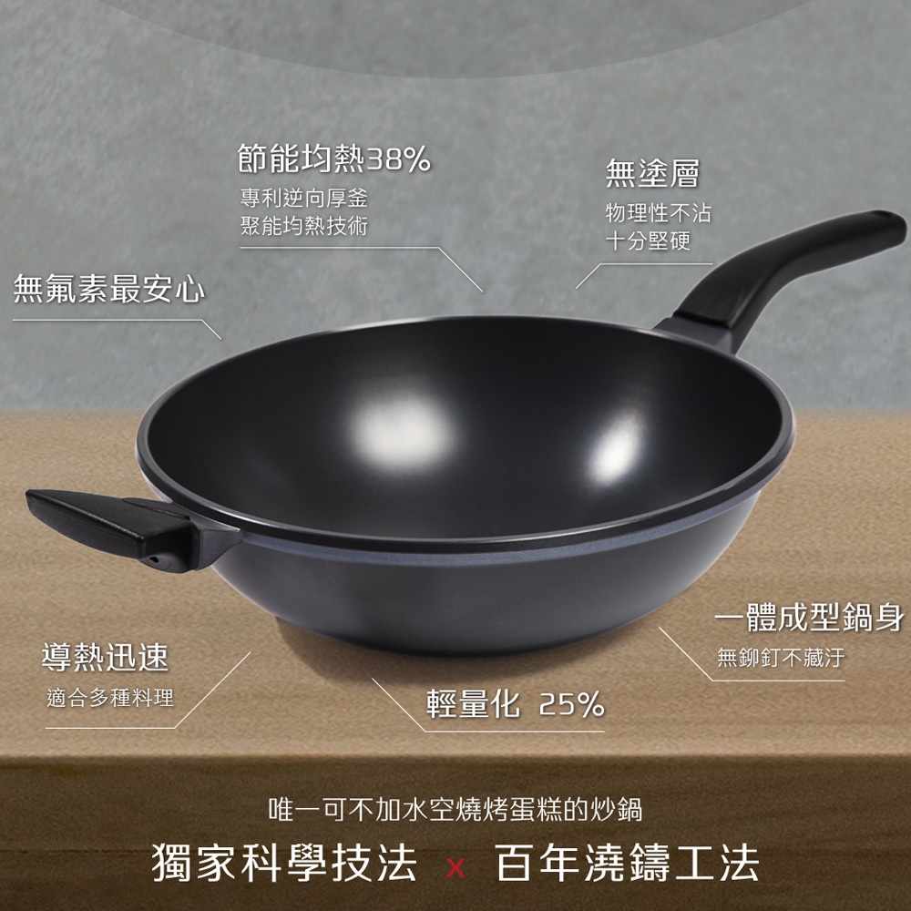 【美國MotherGoose鵝媽媽】晶鑽輕量 節能航太合金 物理不沾鍋/炒鍋36cm 單柄, , large