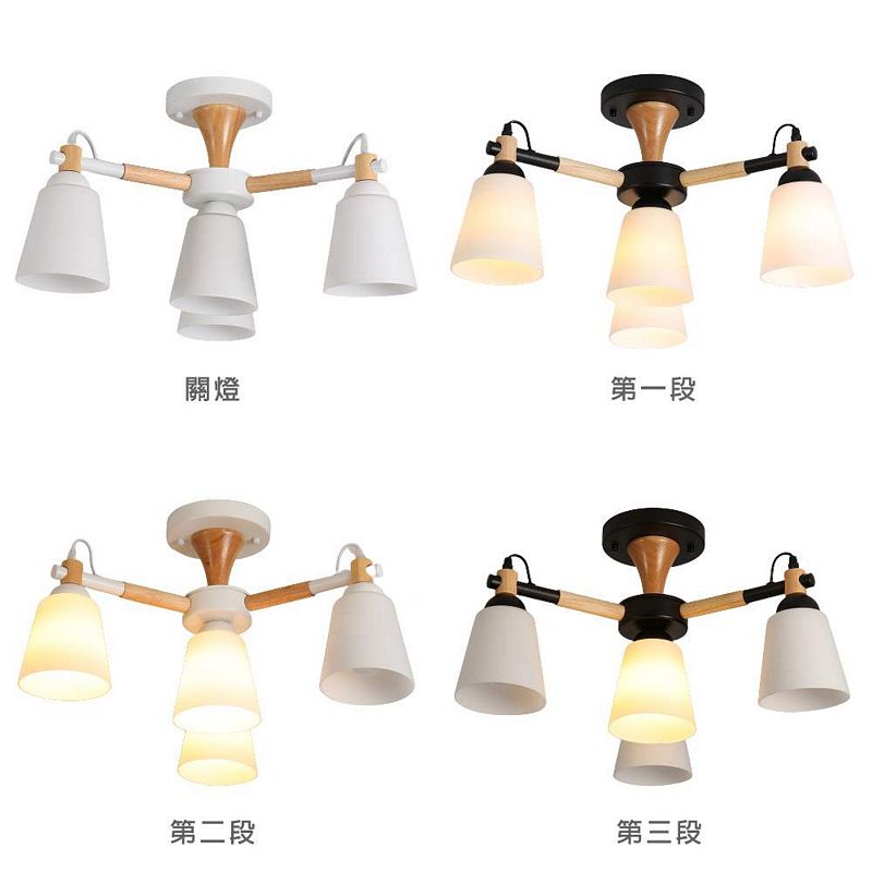 [Honey Comb]北歐風原木半吸頂三燈 黑色(KC2256), , large