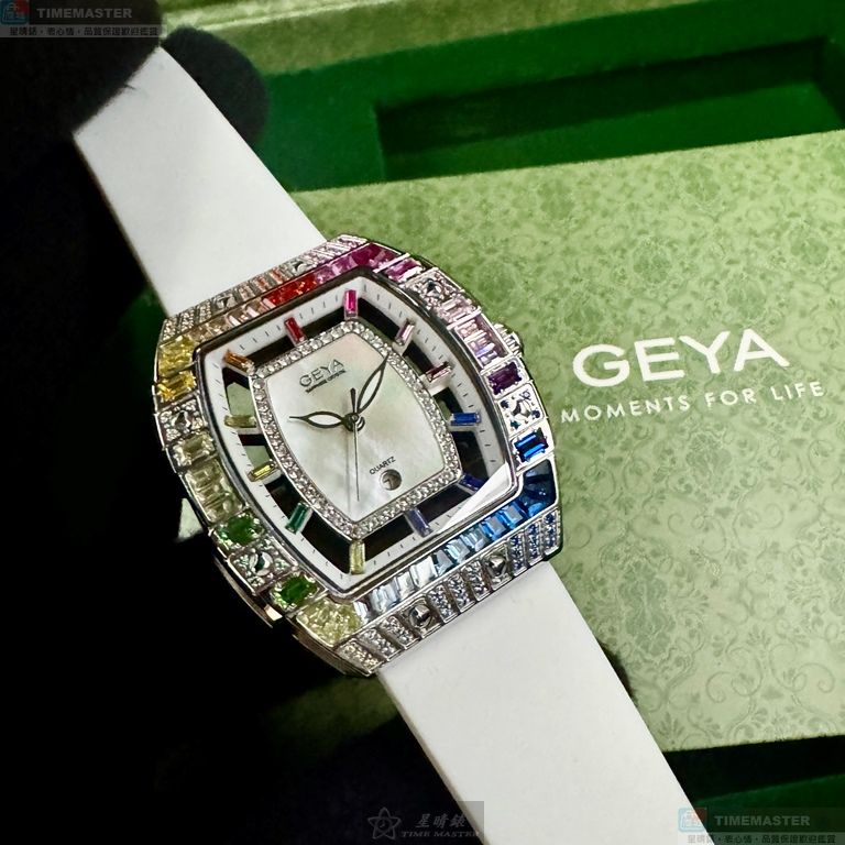 [星晴錶業]GEYA手錶,36mm, 44mm,G76221LWW白色錶面銀錶殼白矽膠錶帶款, , large