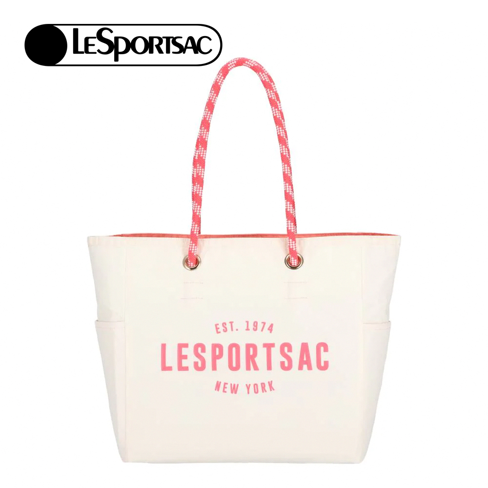 Lesportsac Medium Two-Way Tote 中型雙面托特包 購物袋 手提袋 便當袋 送禮 禮物(奶霜白x蜜桃橘)L261-1435P-FB17, , large