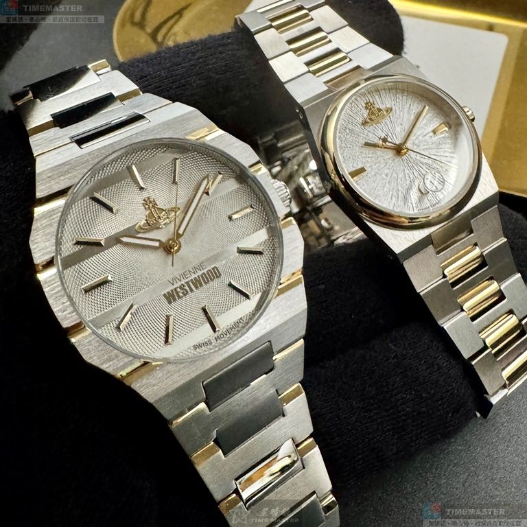 [星晴錶業]Vivienne Westwood手錶,36mm, 40mm,VW30313幾何立體圖形, 銀白色錶面白金色錶殼金銀相間精鋼錶帶款, , large