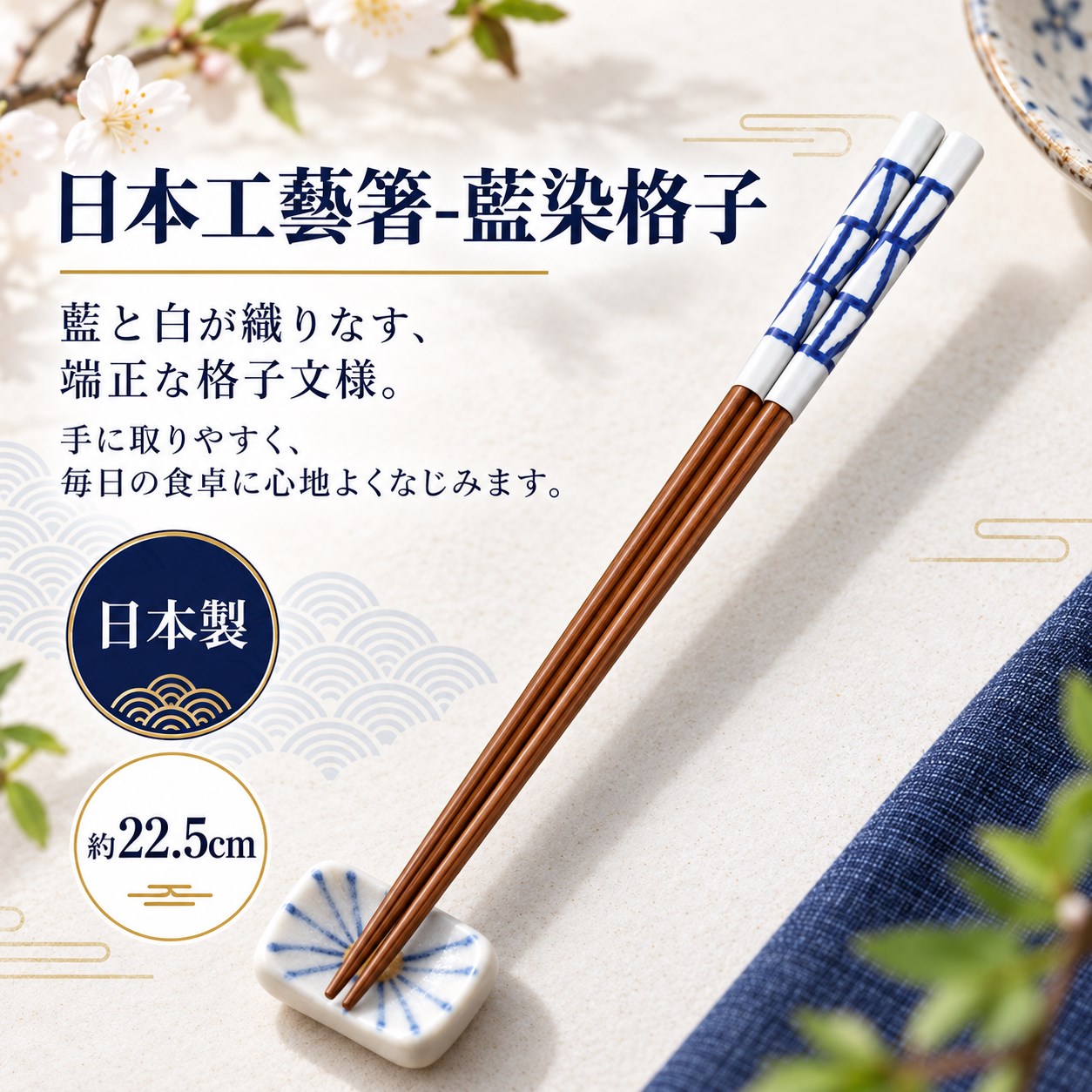 【HIYASU日安工坊】日本工藝箸-藍染格子, , large