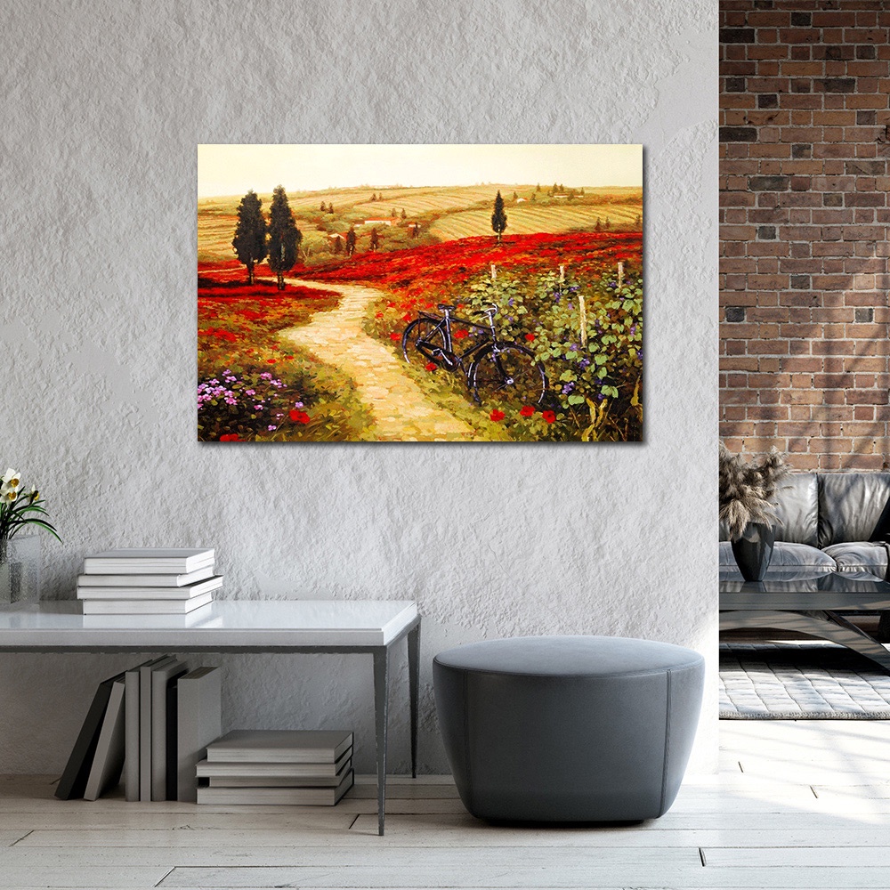 【御畫房】紅花地 國家一級畫師手繪油畫60&times;90cm(VF-06), , large