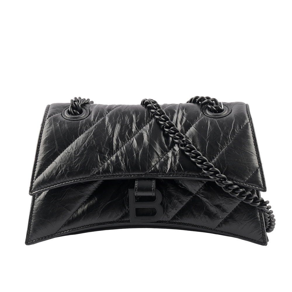 BALENCIAGA CRUSH 黑釦壓紋縫線小牛皮二用包/黑色, , large