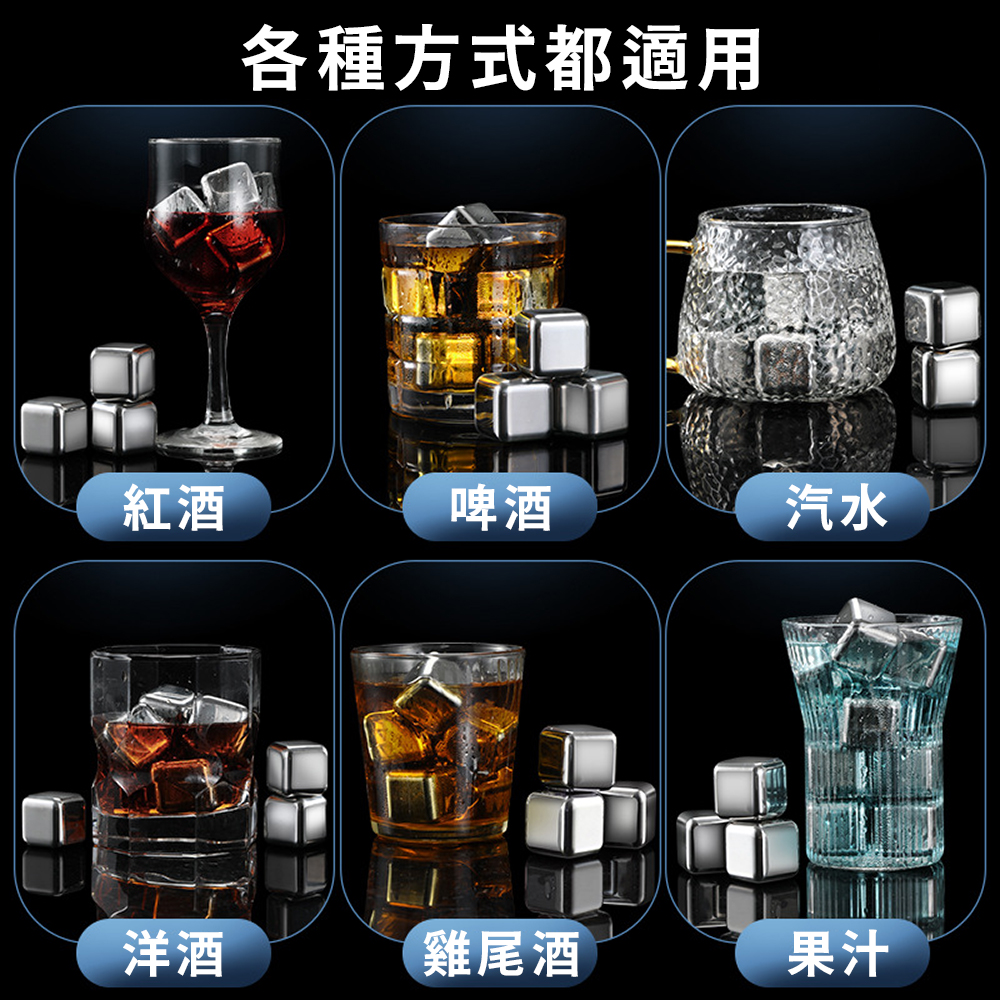 Premium 316 Stainless Steel Ice Cubes&mdash;eco-friendly and energy-saving. Set of 4 with storage case; keeps drinks cool and refreshing. Safe, hygienic, and suitable for any beverage., , large