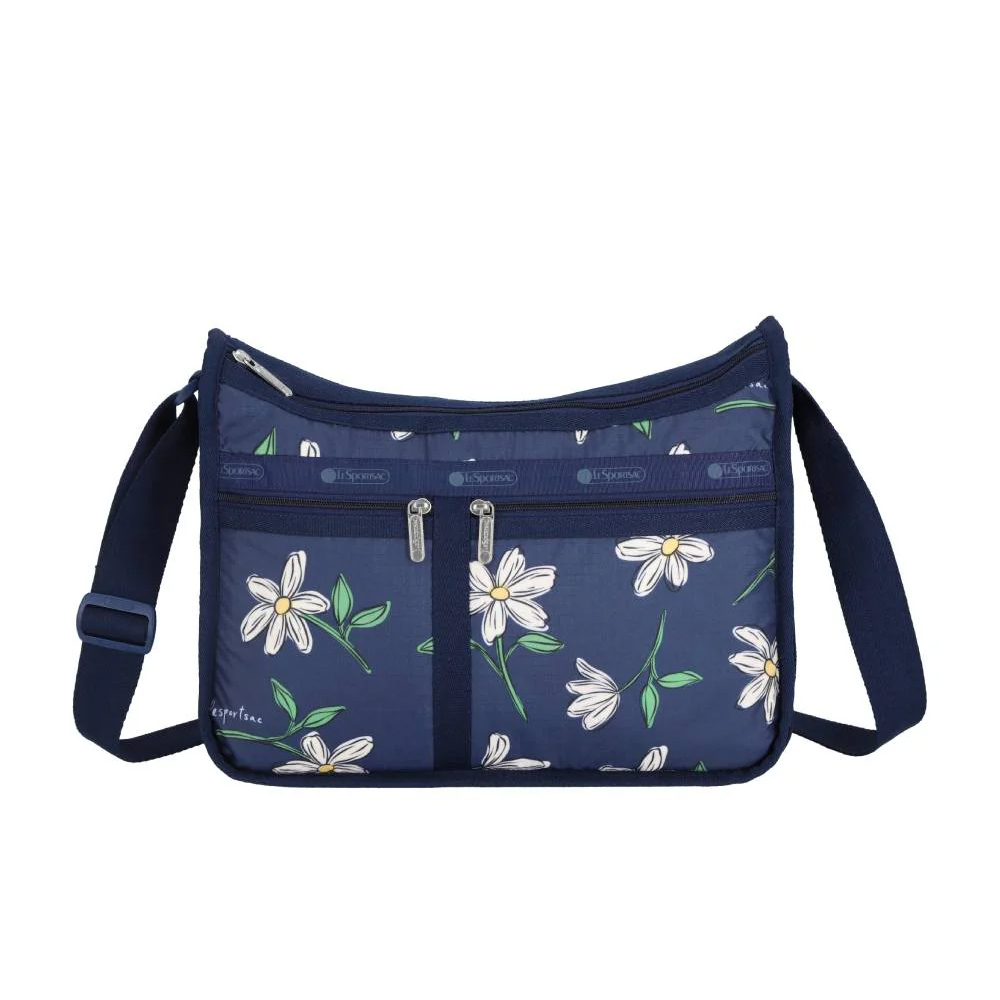 Lesportsac Deluxe Everyday Bag 經典斜背包 側背包 通勤旅行包 女包 男包(海軍藍花卉), , large