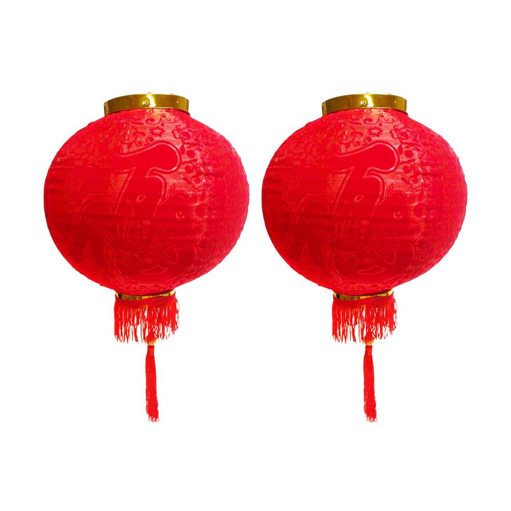 摩達客◉農曆春節元宵◉20吋植絨魚福紅燈籠(一組兩入), , large