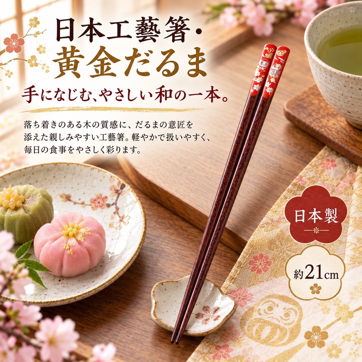 【HIYASU日安工坊】日本工藝箸-黃金不倒翁 21cm, , large