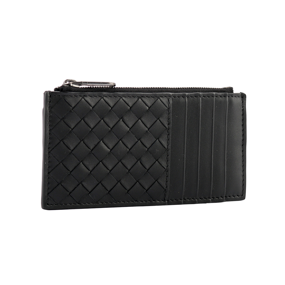 BOTTEGA VENETA 小牛皮編織二折卡片夾(薄款)/黑色, , large