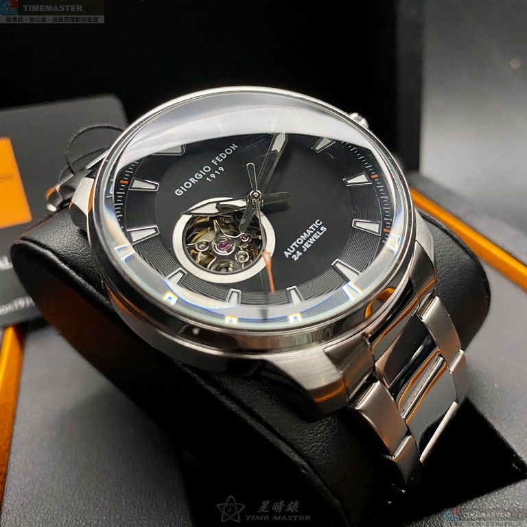 [星晴錶業]GiorgioFedon1919手錶,46mm,GF00109黑色雙面機械鏤空錶面銀錶殼銀色精鋼錶帶款, , large