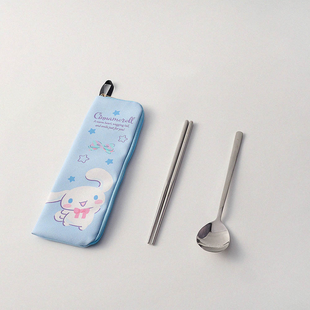 SANRIO - Hello Kitty Simple Cutlery Set - Black Heart Design (Two Pieces), , large