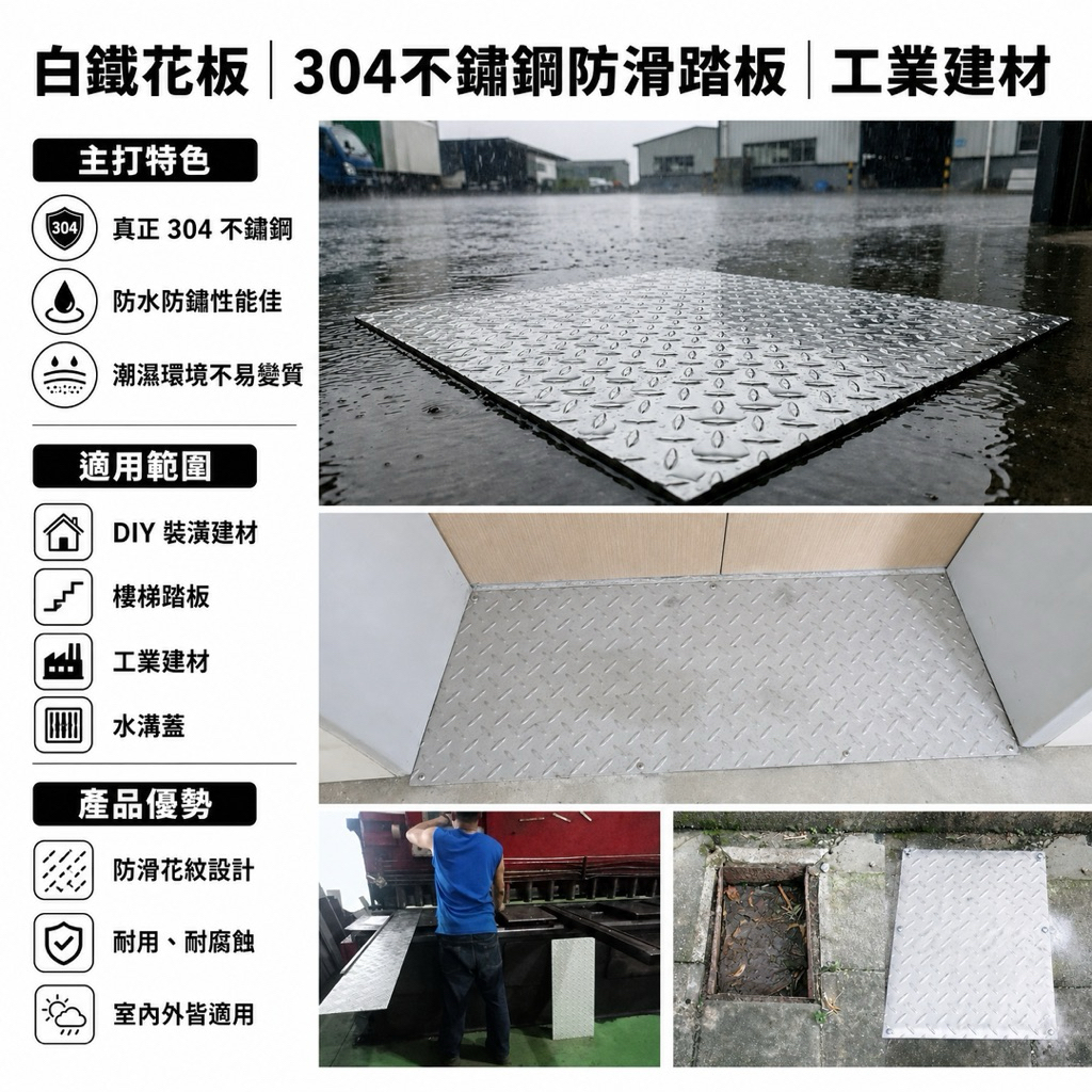 【 SHAONIANNA.TW 】304不鏽鋼防滑花板｜客製裁切 水溝蓋板 排水溝蓋 地面蓋板 工業踏板 防鏽耐重, , large