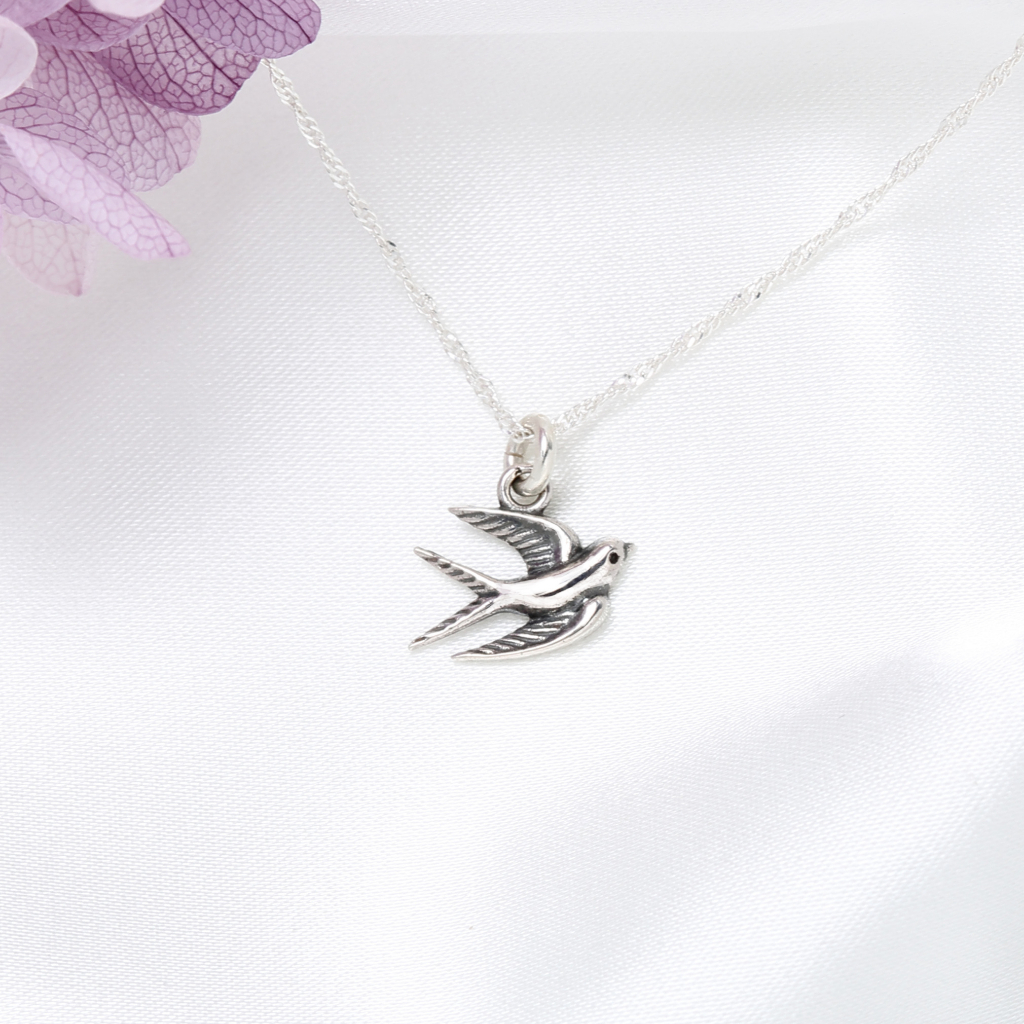 【Angel & Me】Flying Swallow Bird s925 sterling silver necklace Birthday gift, , large