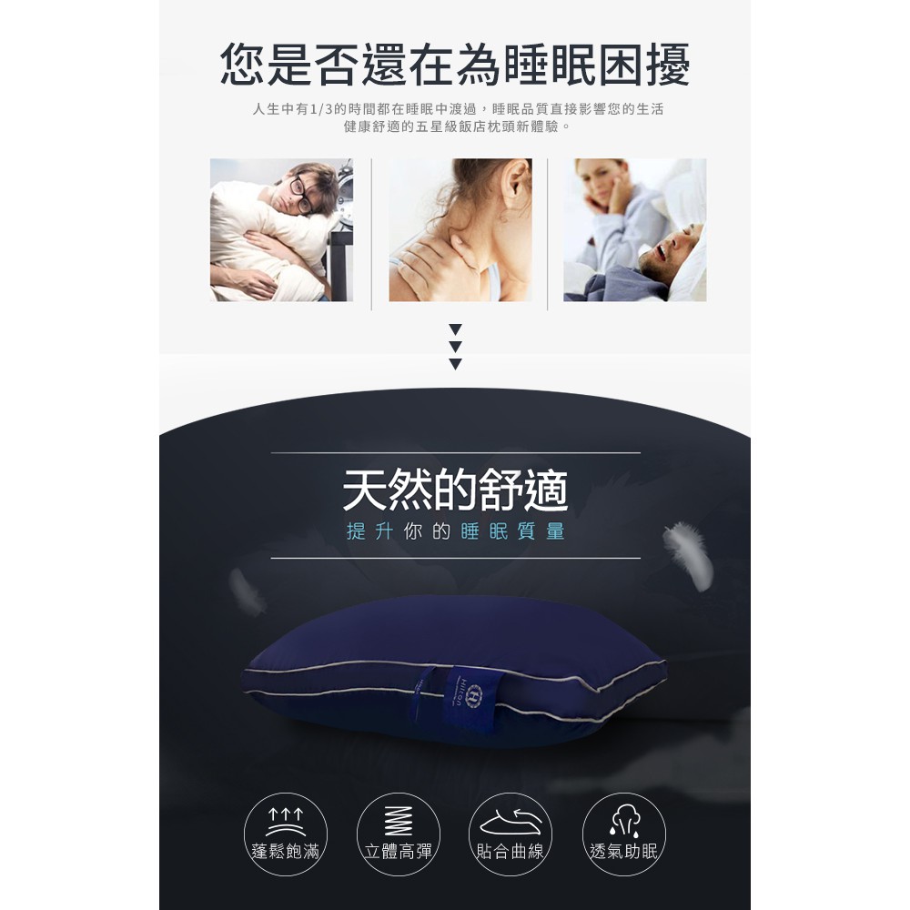 【Hilton 希爾頓】雙滾邊設計純棉立體枕柔軟蓬鬆舒適睡眠民宿 5/4-6/1 滿千送AOC電動牙刷, , large