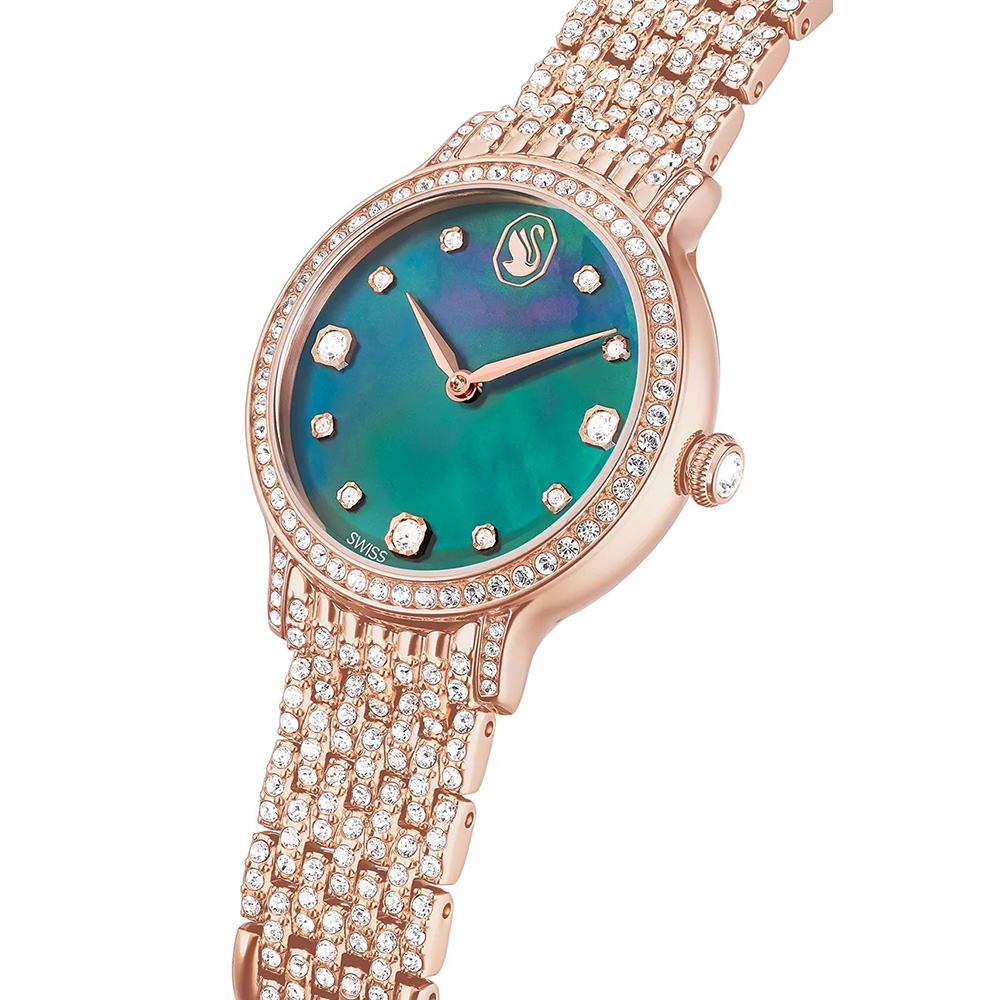 SWAROVSKI 施華洛世奇 Imber 輕奢時尚珍珠貝水晶女錶 手錶-綠x玫瑰/31mm 送禮 推薦(5746221), , large
