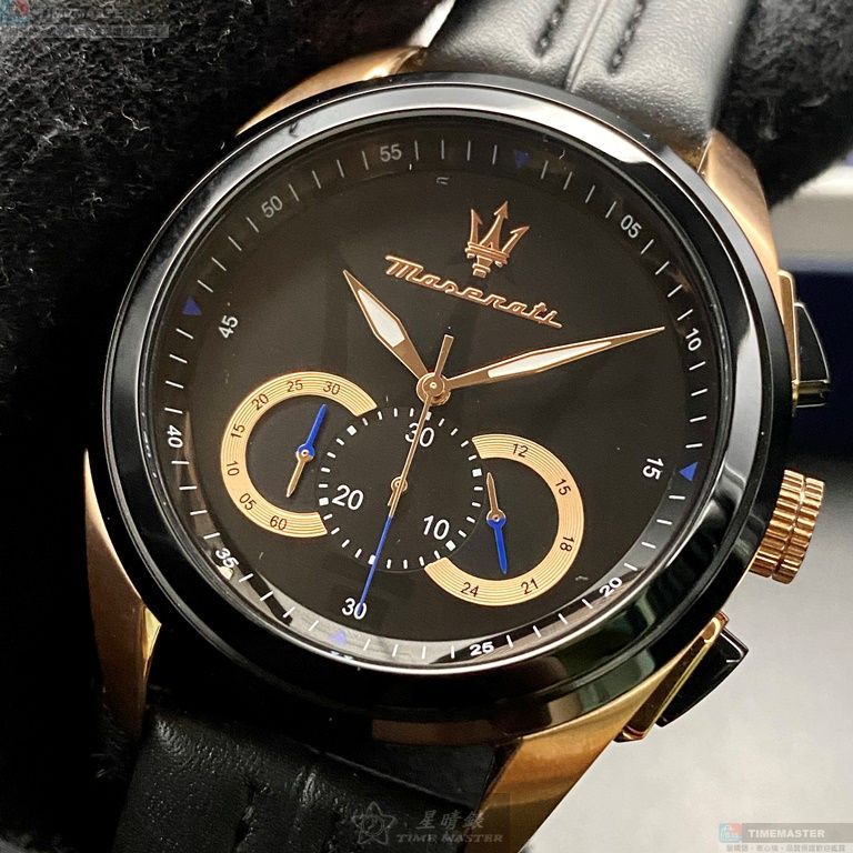 [星晴錶業]MASERATI手錶,46mm,R88716120252黑色錶面黑錶殼深黑色真皮皮革錶帶款, , large