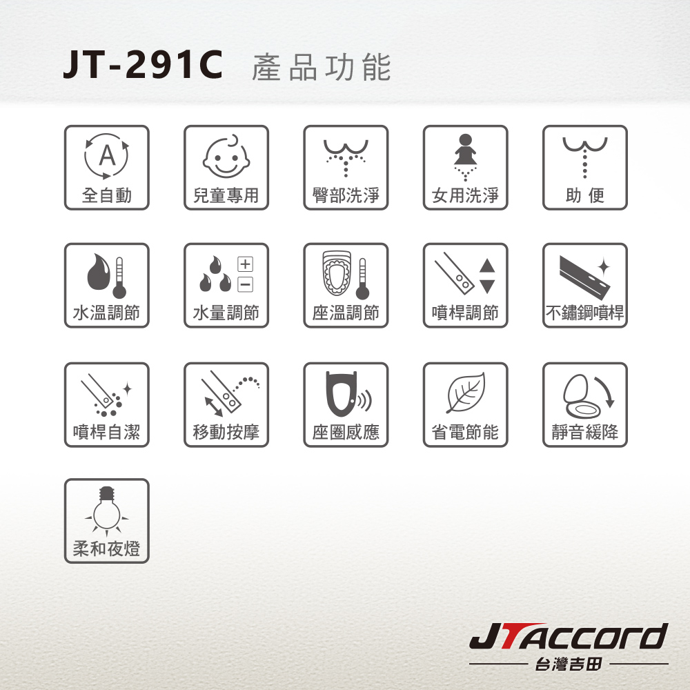 [JTAccord台灣吉田] JT-291C 溫水洗淨免治馬桶便座(標準版/未含安裝), , large