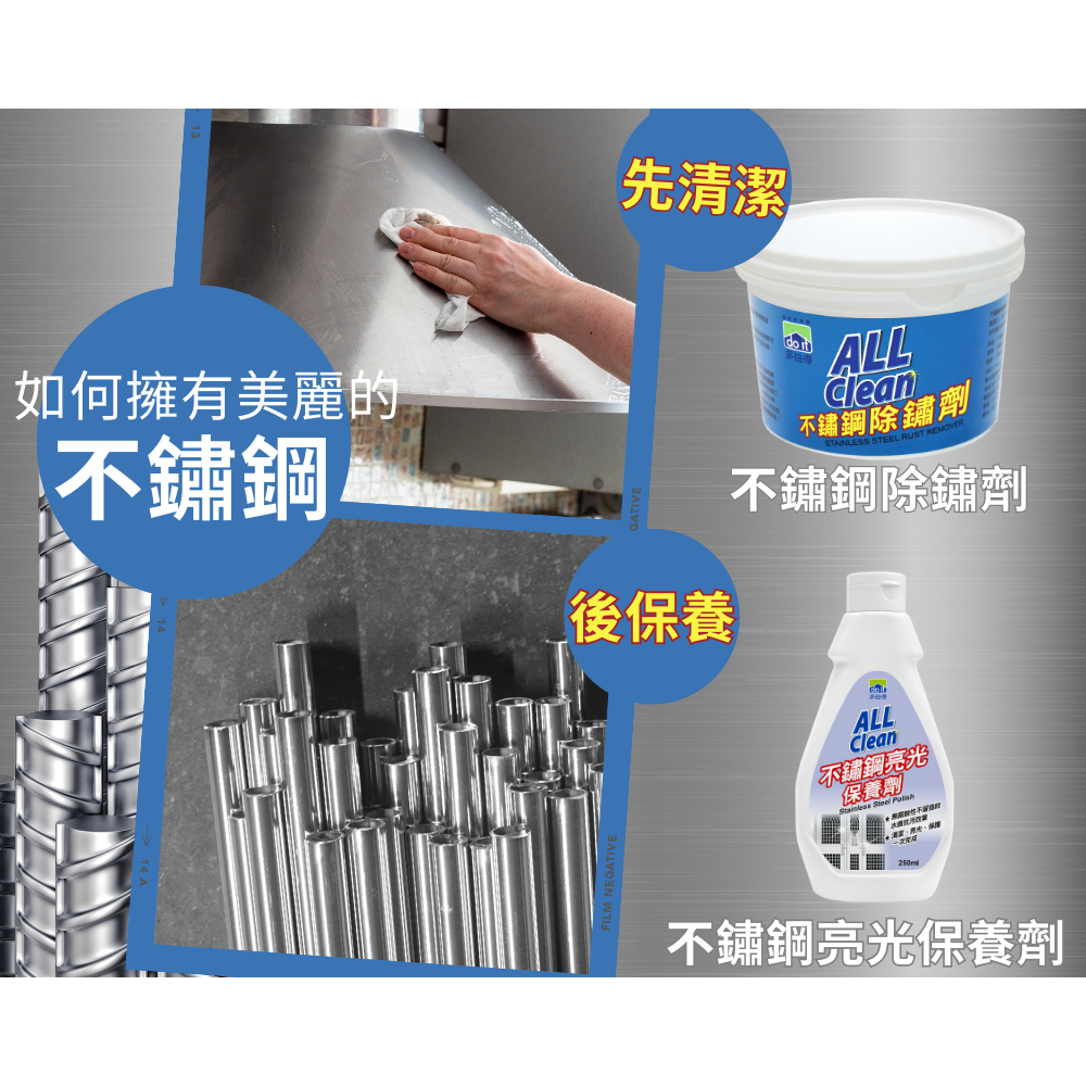【多益得】ALL Clean不鏽鋼亮光保養劑250ml+不鏽鋼除鏽劑250g/, , large