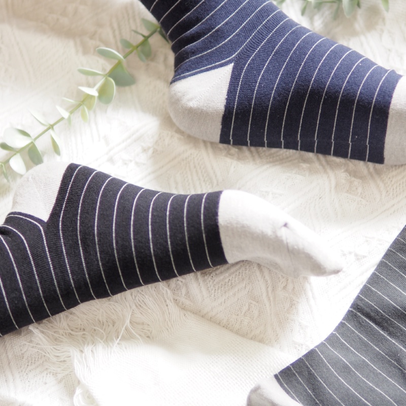 [Kaimei Cotton Industry] 12 pairs set, random and excellent, MIT made in Taiwan, antibacterial and deodorizing bamboo charcoal wide-mouth health socks, striped style, , large
