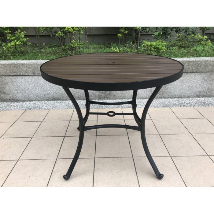【BROTHER兄弟牌】90cm-105公分鋁合金塑木圓桌+4張塑木椅(深咖啡色)-室外鋁框不生鏽耐用, , large