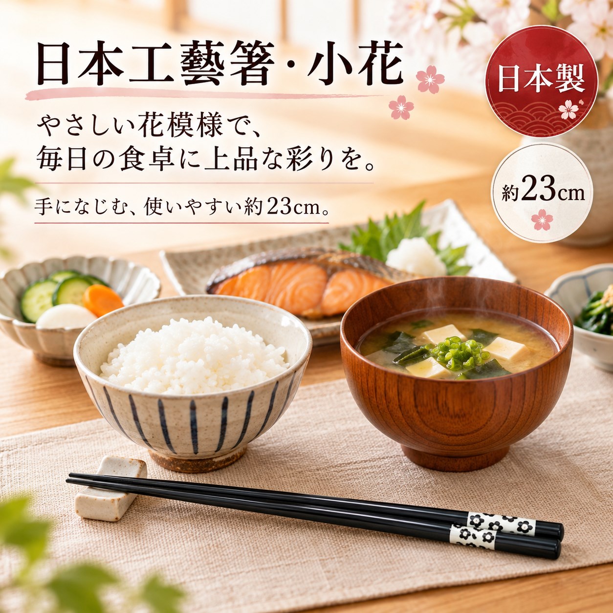 【HIYASU日安工坊】日本工藝箸-小花 23cm, , large
