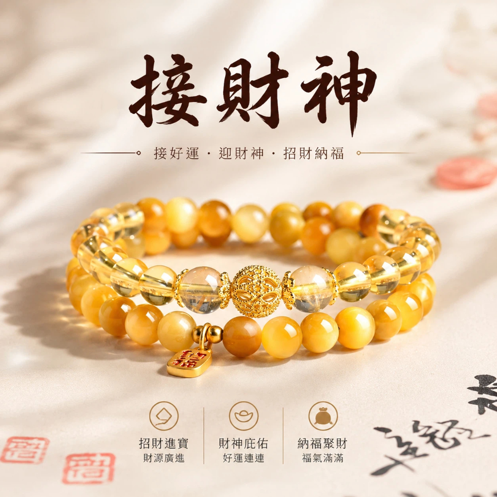 【A&R】招財轉運 黃水晶金虎眼招財雙圈手鍊附精美禮盒, , large