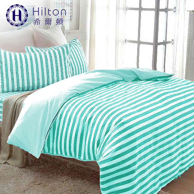 Hilton希爾頓 時尚條紋特級品300針織100%精梳棉單人被套 5/4-6/1 滿千送AOC電動牙刷, , large