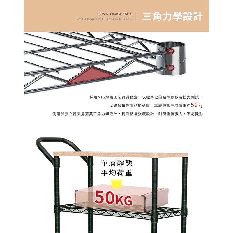 【Y HOUSE】60x30x90cm(含把手+輪高)木頂板三層推車 收納推車-黑色, , large