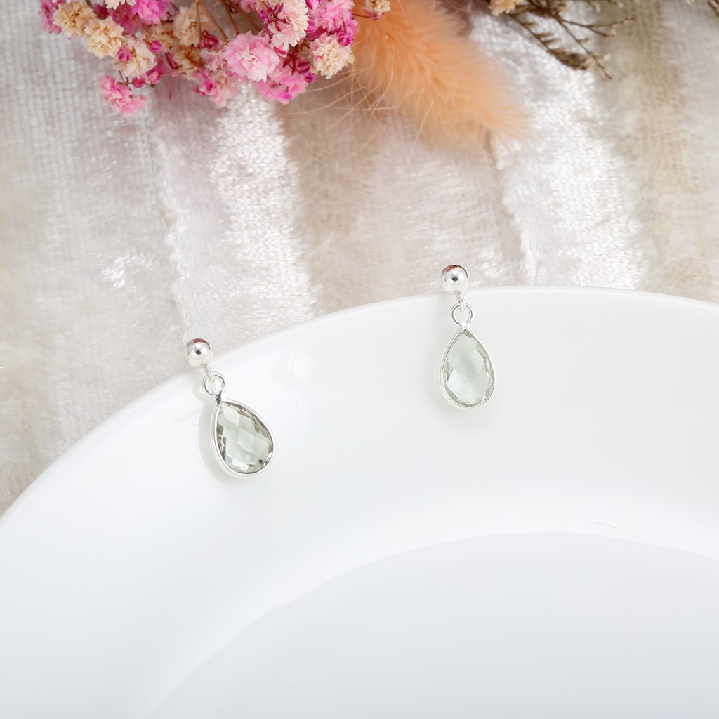 【Angel & Me】Green Quartz Crystal Raindrop earrings (changeable ear clips), , large