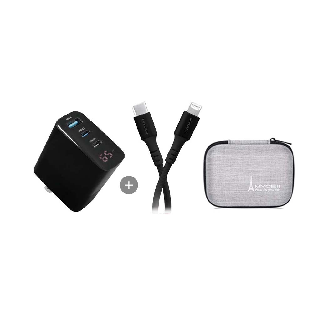 【山水之寶】MYCELL充電套組 65W GaN氮化鎵充電器＋MFI認證 TypeC to Lightning 充電傳輸線150cm, , large