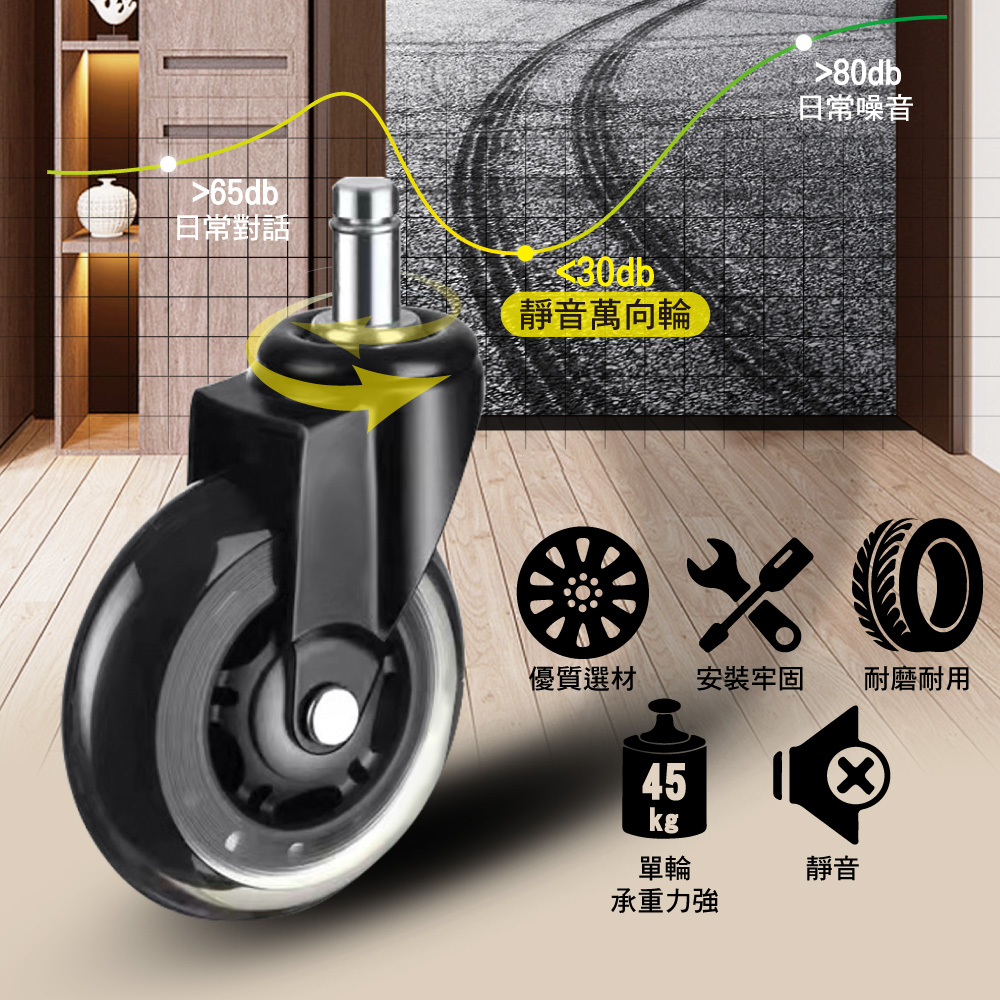 【G+居家】2組辦公椅2.5吋萬向輪5入組(活動腳輪/電腦椅輪子/靜音輪/萬向輪/直插式/溜溜輪), , large