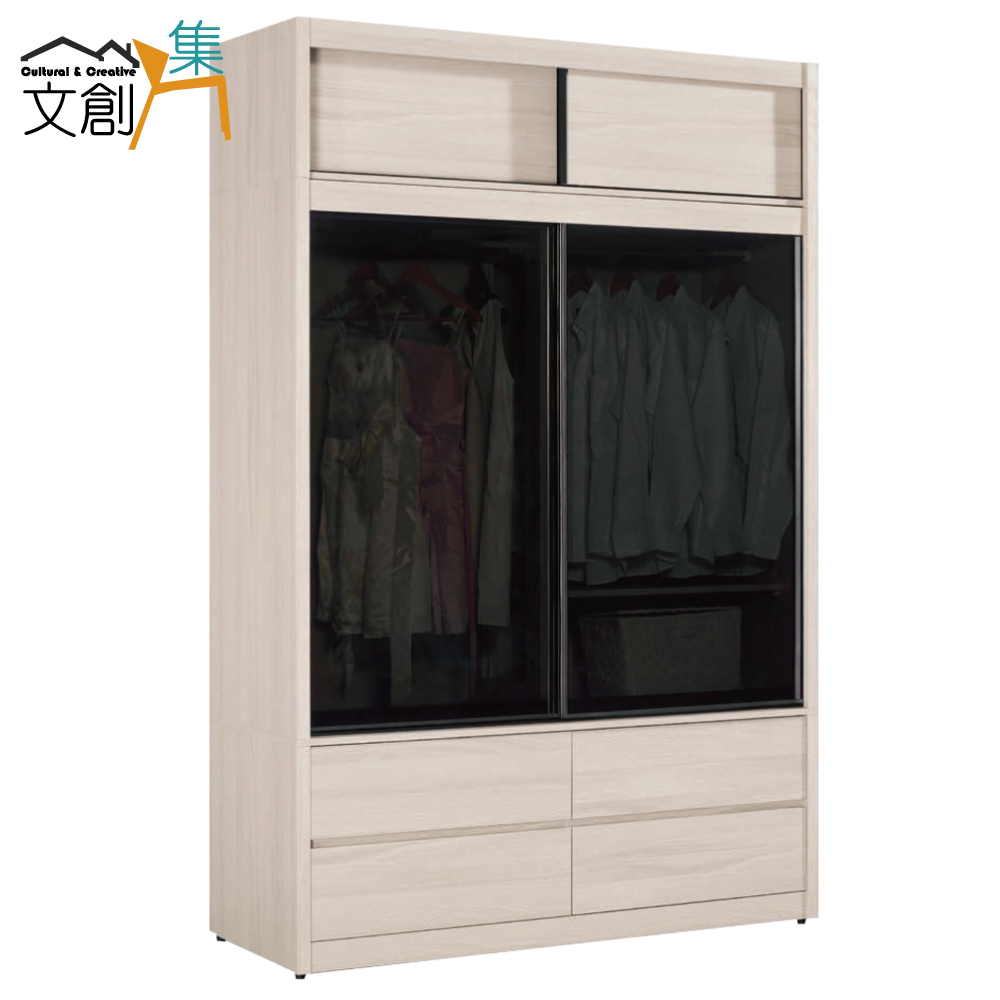 【文創集】朵利5.1尺鋁製推門黑玻四抽加高衣櫃(客約商品), , large