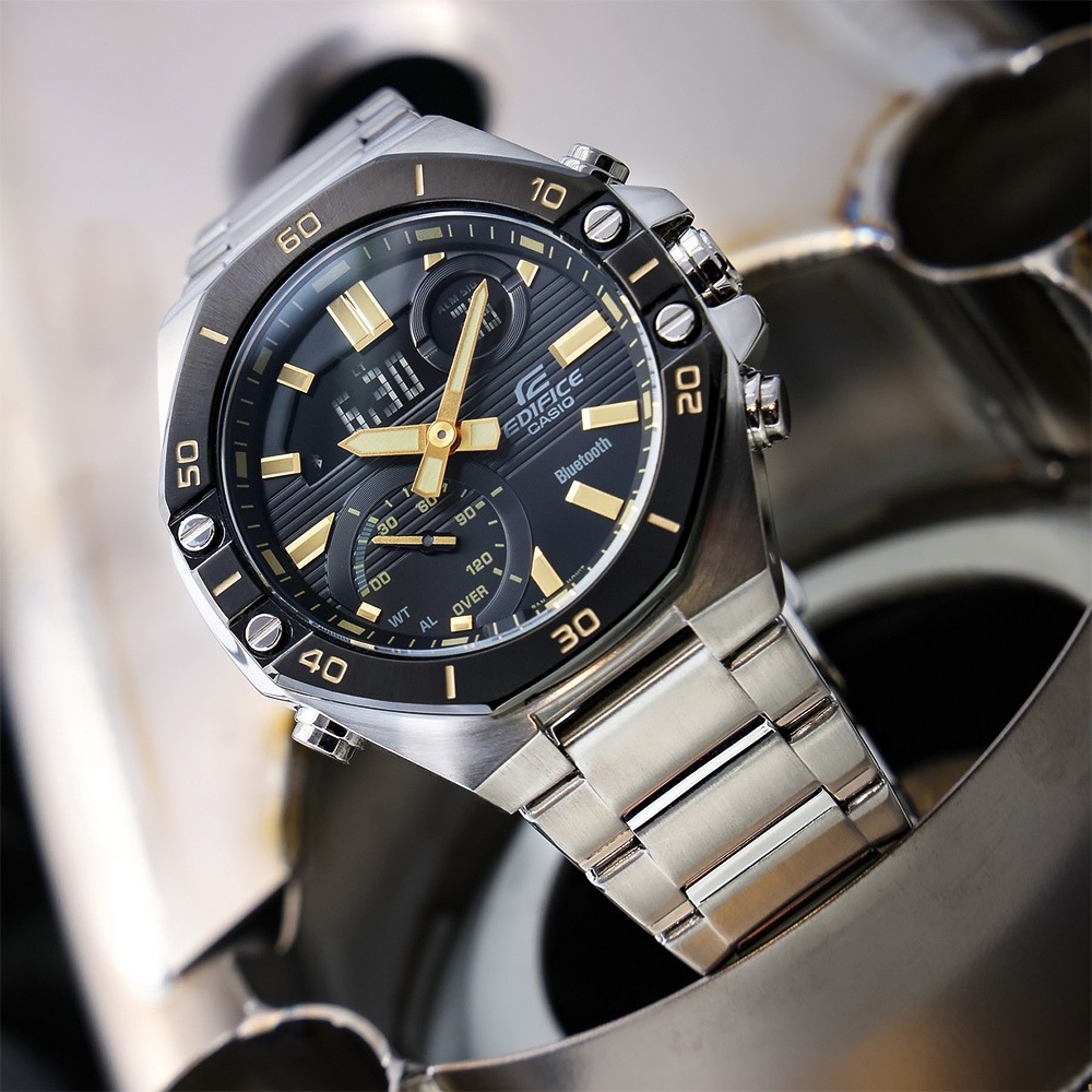 CASIO 卡西歐 EDIFICE 八角形賽車風格藍芽手錶 ECB-10DB-1A9, , large