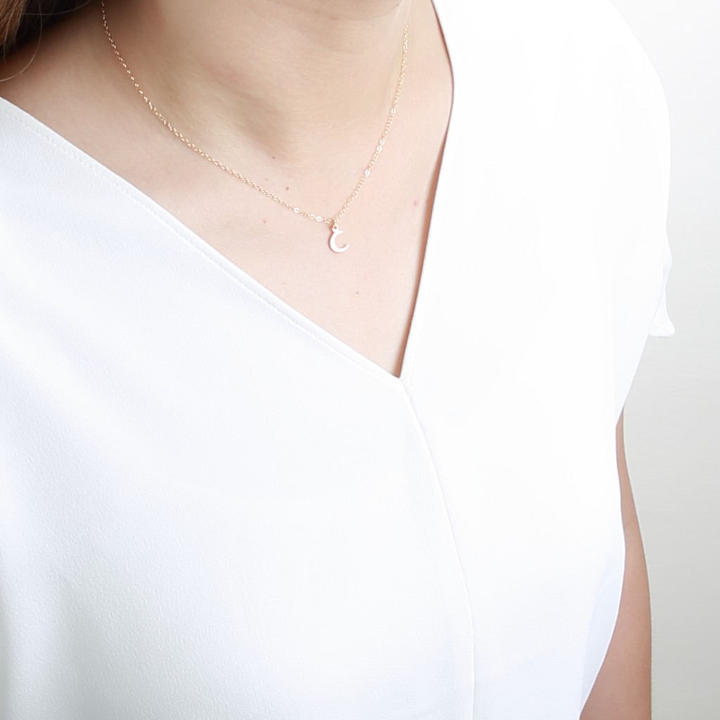 【Angel & Me】Mini Moon s925 sterling silver 24k gold-plated necklace gift, , large