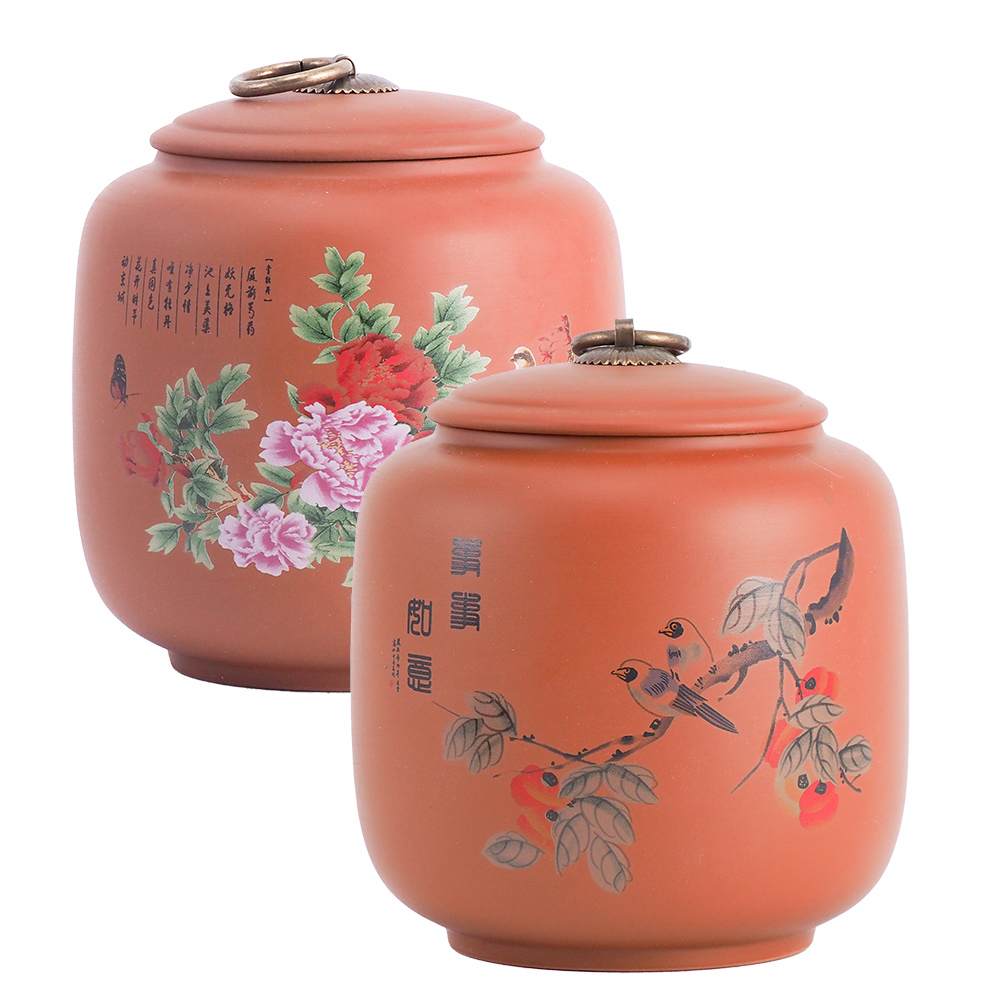圓形陶土茶葉罐-2入, , large
