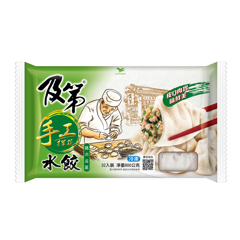 及第冷凍豬肉韭菜手工捏花水餃, , large