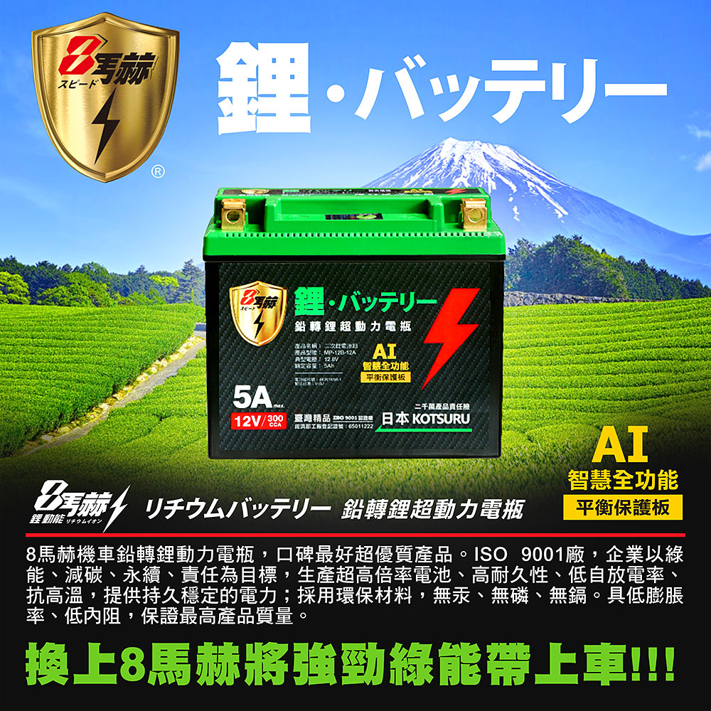 【KOTSURU】MP-12B 8馬赫 鉛轉鋰超動力機車電瓶 鋰鐵啟動電池 12V 300CCA, , large