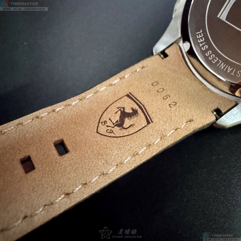 [星晴錶業]FERRARI手錶,46mm,FE00093白色錶面黑錶殼深黑色真皮皮革錶帶款, , large