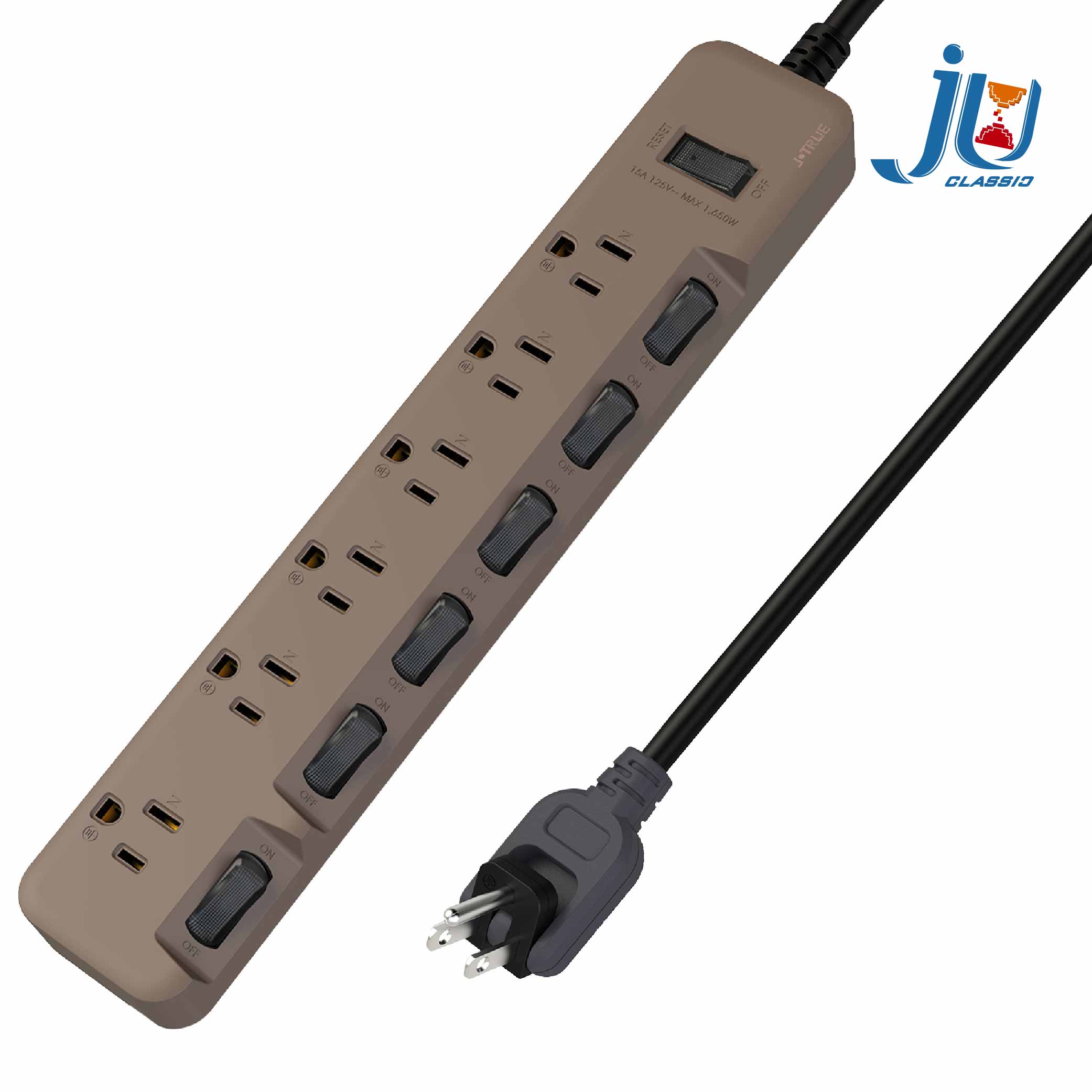 鉅玉經典｜3-hole extension cord, 7-cut 6-seat matte latte 1.8M JE-3766LT-6, , large