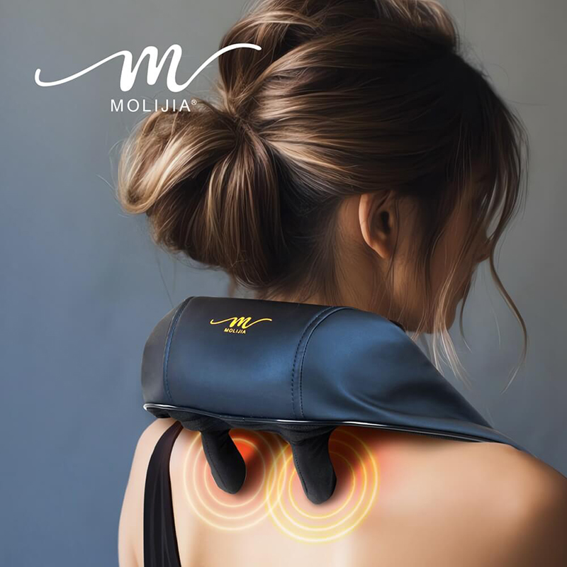 【MOLIJIA 魔力家】M637 無線免手持-充電式肩頸按摩帶-黑曜藍, 黑曜藍, large