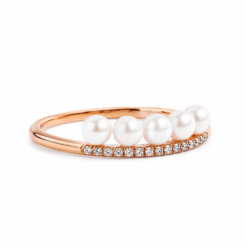 【A'jane】 18K玫瑰金 柔光序列 珍珠排鑽戒指 A012409-001-52, , large