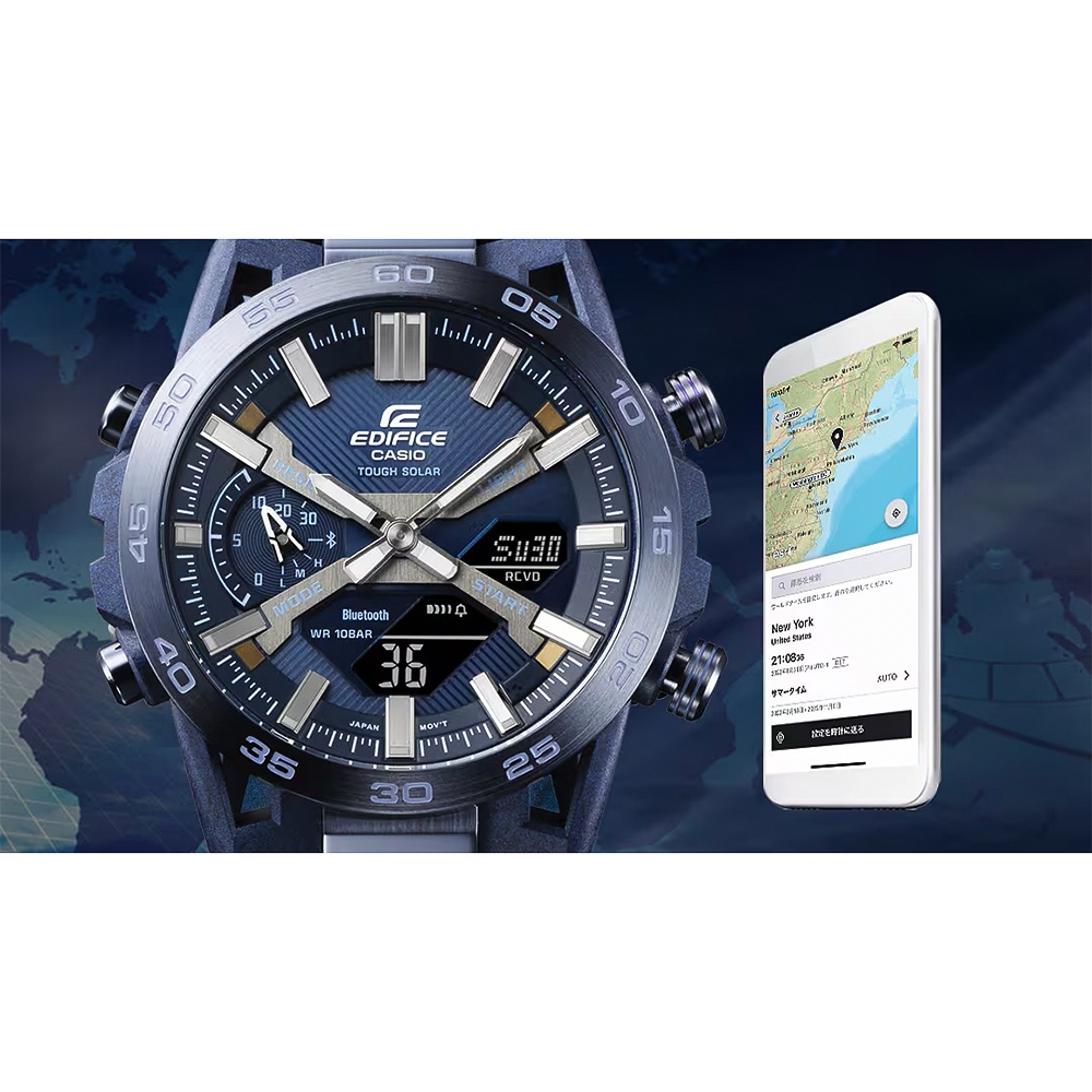 CASIO 卡西歐 EDIFICE 靛藍色 方程式賽車藍芽手錶 ECB-2000CB-2A, , large