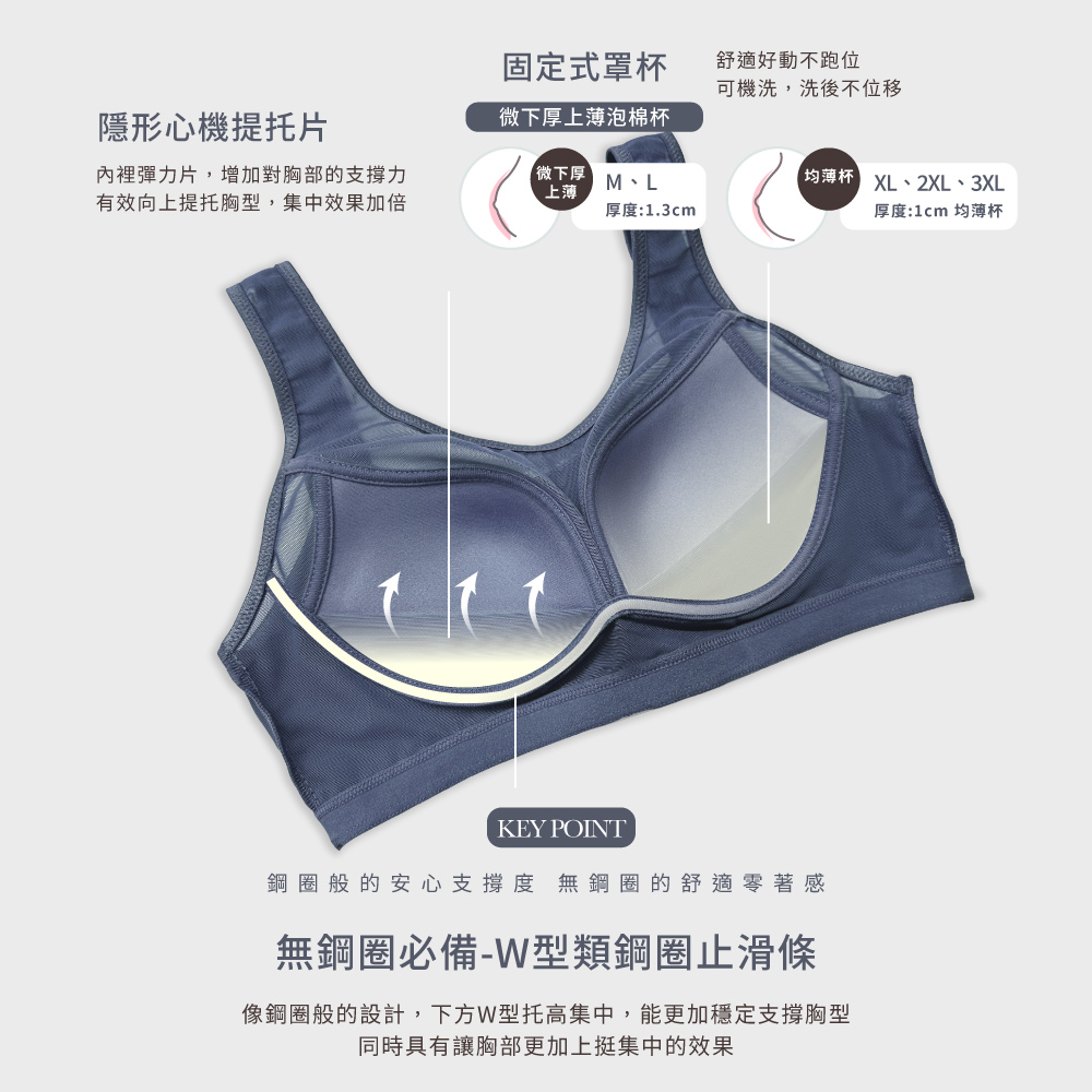 【買就送洗衣袋】2件組 Clany可蘭霓 台灣製涼感防震M-3XL無鋼圈運動內衣 加大尺碼 顏色隨機 8080-62, , large