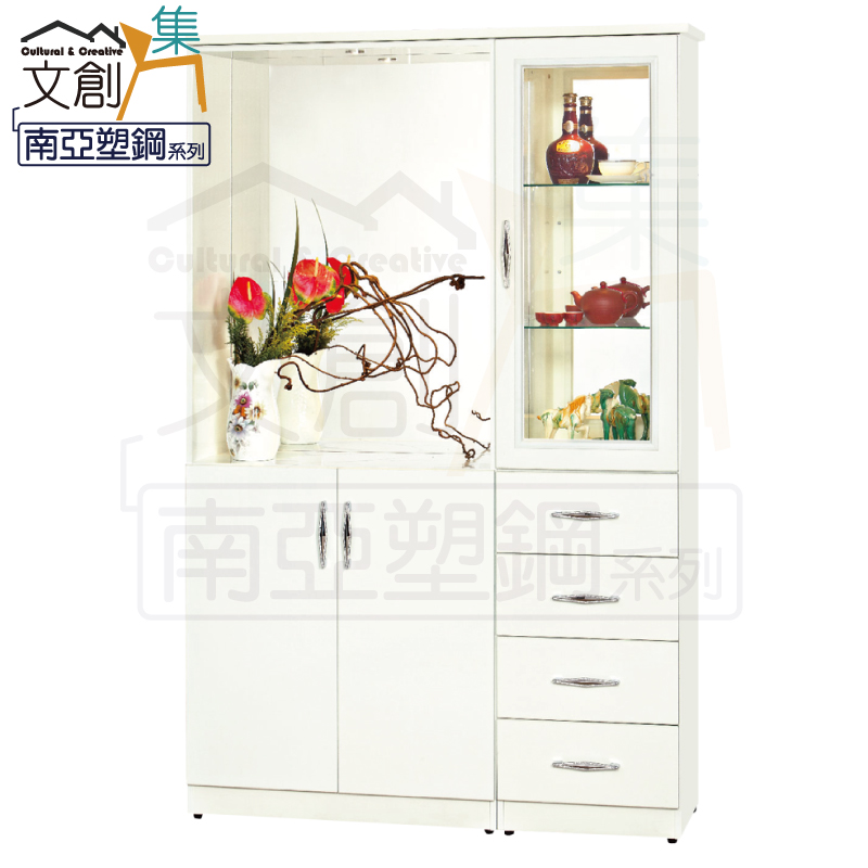 【文創集】樂蒂 環保4.2尺南亞塑鋼玻璃多功能雙面櫃/玄關櫃(客約商品), , large