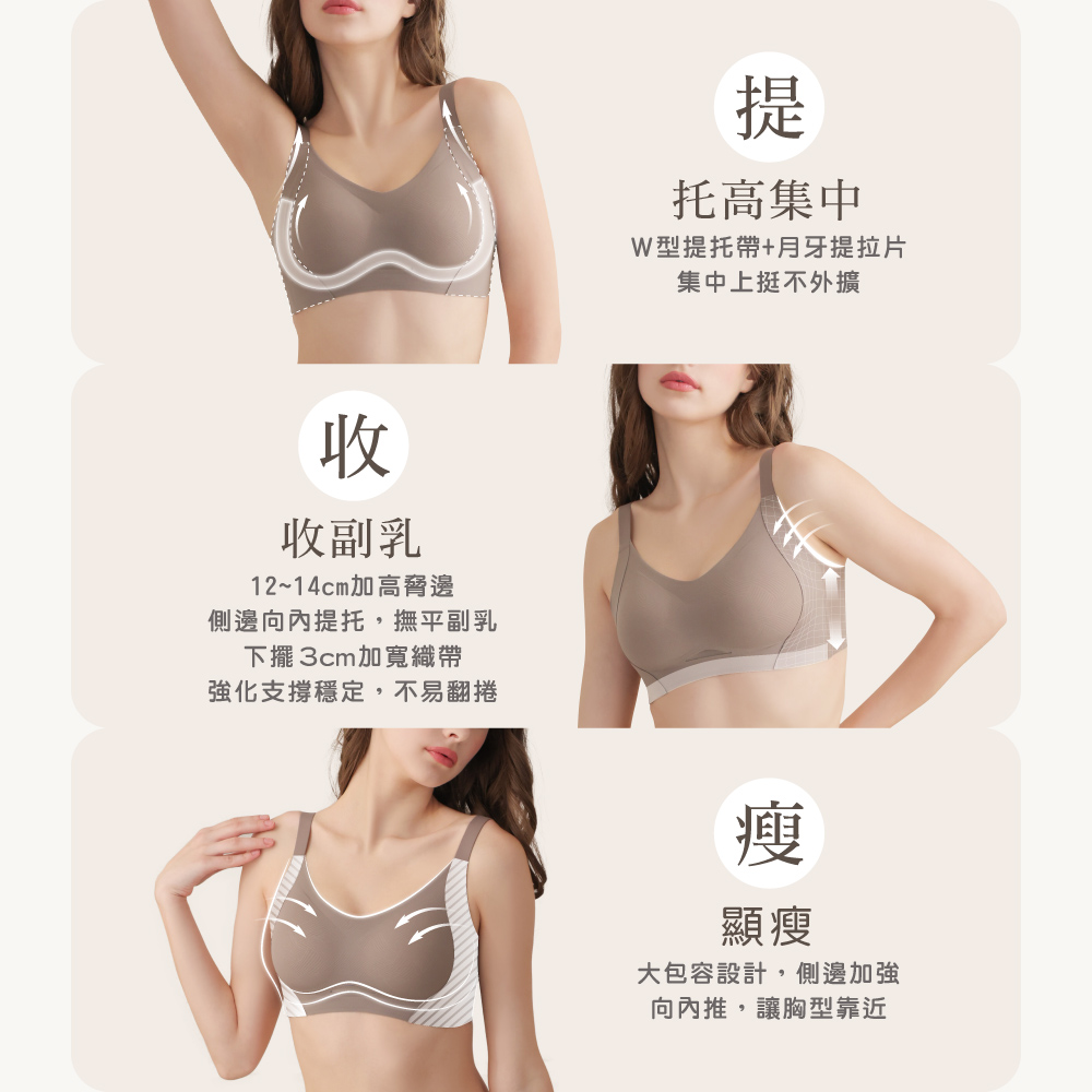 【伊柔 EVEROY】寬肩顯瘦包覆無痕加大尺碼無鋼圈M-2XL內衣 W032-15 膚色, , large