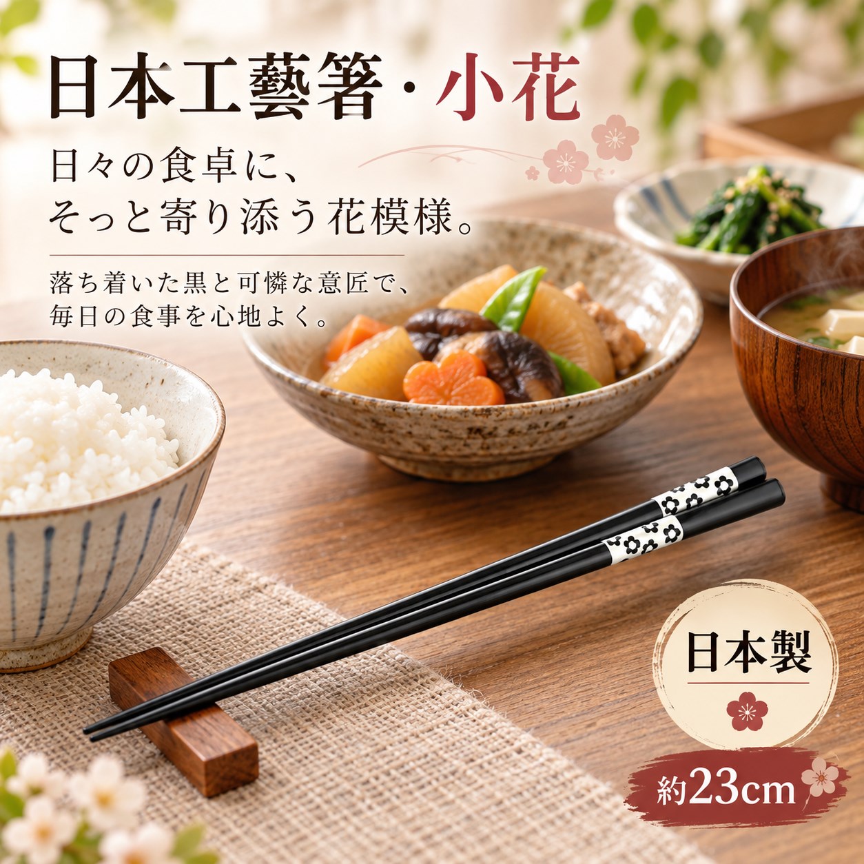 【HIYASU日安工坊】日本工藝箸-小花 23cm, , large