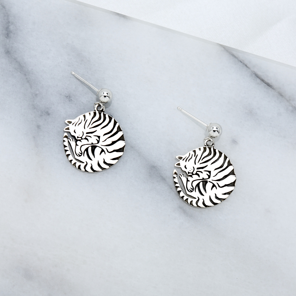 【Angel & Me】Sleepy Cat kitten meow s925 sterling silver earrings Birthday gift, , large