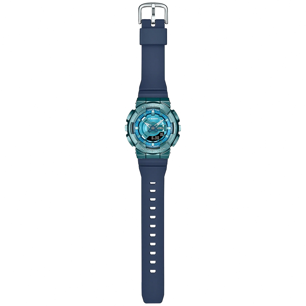 CASIO 卡西歐 G-SHOCK 金屬色雙顯電子錶-科技藍 GM-S110LB-2A, , large