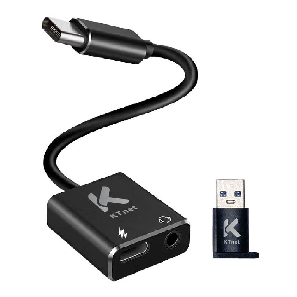 KTnet GT1 TypeC/USB轉3.5單口耳麥+PD快充轉接線 充電 聽歌 通話 線控, , large